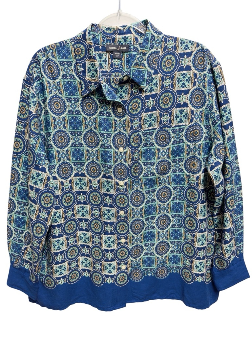 Linen Knit French Paisley Mosaic Abstract Contrast Art Shirt Blouse Top